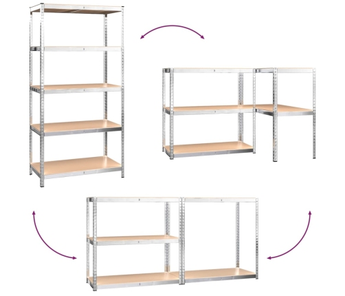 vidaXL 5-līmeņu plaukti, 4 gab., sudrabains tērauds, inženierijas koks