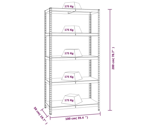 vidaXL 5-līmeņu plaukti, 4 gab., sudrabains tērauds, inženierijas koks