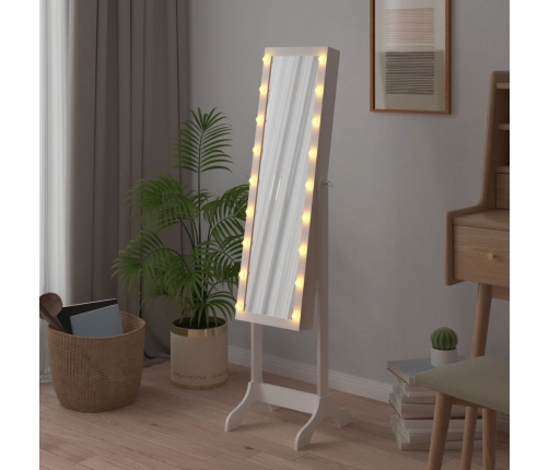 vidaXL grīdas spogulis ar LED, balts, 34x37x146 cm