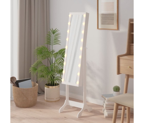 vidaXL grīdas spogulis ar LED, balts, 34x37x146 cm