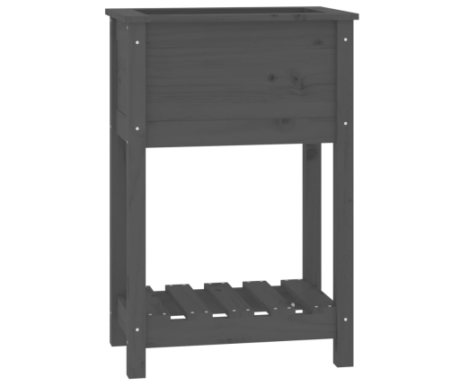 vidaXL puķu kaste ar plauktu, pelēka, 54x34,5x81 cm, priedes masīvkoks