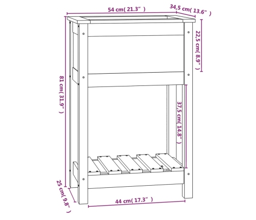vidaXL puķu kaste ar plauktu, pelēka, 54x34,5x81 cm, priedes masīvkoks