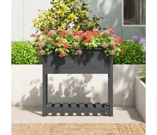 vidaXL puķu kaste ar plauktu, pelēka, 82,5x34,5x81, priedes masīvkoks