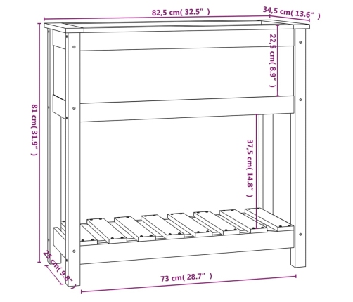 vidaXL puķu kaste ar plauktu, pelēka, 82,5x34,5x81, priedes masīvkoks