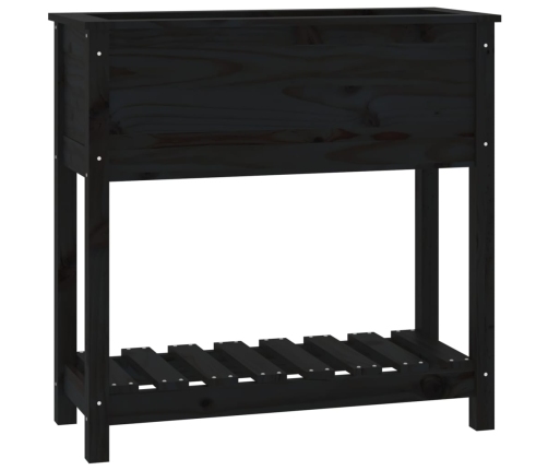 vidaXL puķu kaste ar plauktu, melna, 82,5x34,5x81, priedes masīvkoks