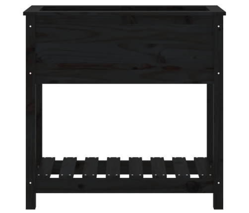 vidaXL puķu kaste ar plauktu, melna, 82,5x34,5x81, priedes masīvkoks