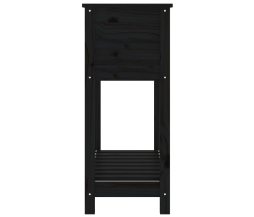 vidaXL puķu kaste ar plauktu, melna, 82,5x34,5x81, priedes masīvkoks