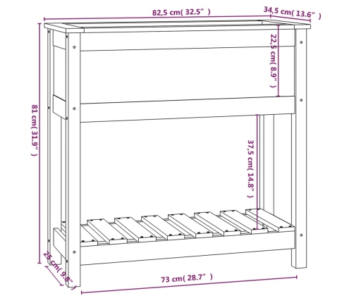 vidaXL puķu kaste ar plauktu, melna, 82,5x34,5x81, priedes masīvkoks