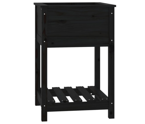 vidaXL puķu kaste ar plauktu, melna, 54x54x81 cm, priedes masīvkoks