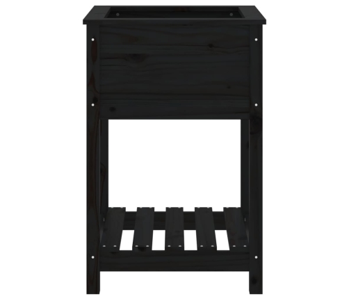 vidaXL puķu kaste ar plauktu, melna, 54x54x81 cm, priedes masīvkoks