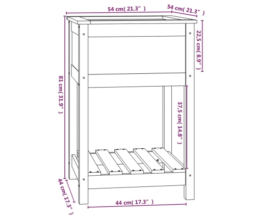 vidaXL puķu kaste ar plauktu, melna, 54x54x81 cm, priedes masīvkoks