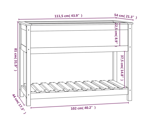 vidaXL puķu kaste ar plauktu, pelēka, 111,5x54x81cm, priedes masīvkoks