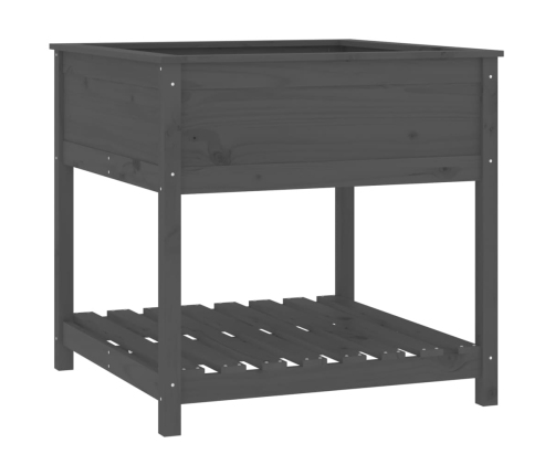 vidaXL puķu kaste ar plauktu, pelēka, 82,5x82,5x81, priedes masīvkoks