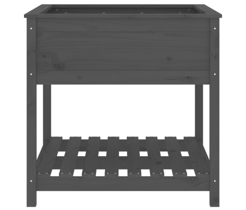 vidaXL puķu kaste ar plauktu, pelēka, 82,5x82,5x81, priedes masīvkoks