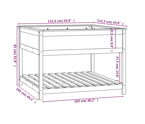 vidaXL puķu kaste ar plauktu, medus brūna, 111,5x111,5x81 cm, priede