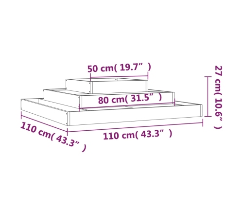 vidaXL puķu kaste, pelēka, 110x110x27 cm, priedes masīvkoks
