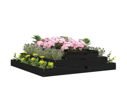 vidaXL puķu kaste, melna, 110x110x27 cm, priedes masīvkoks