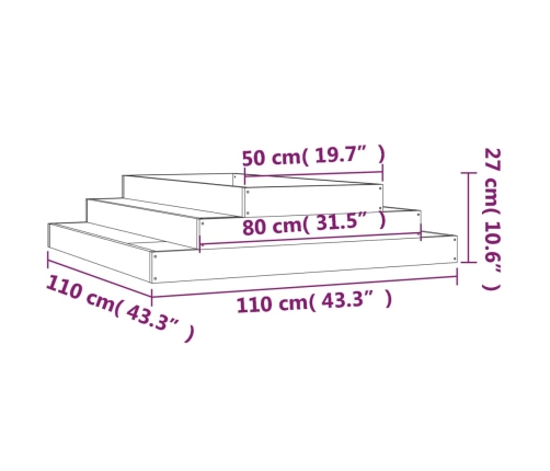 vidaXL puķu kaste, melna, 110x110x27 cm, priedes masīvkoks