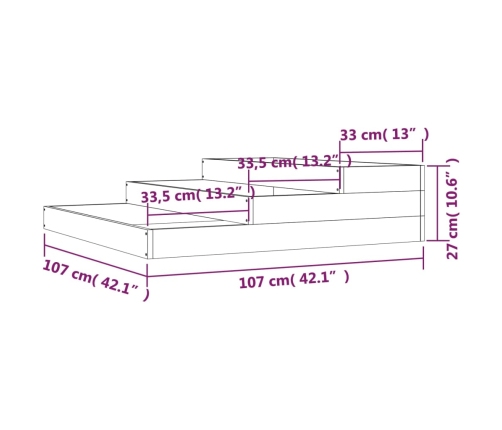 vidaXL puķu kaste, melna, 107x107x27 cm, priedes masīvkoks