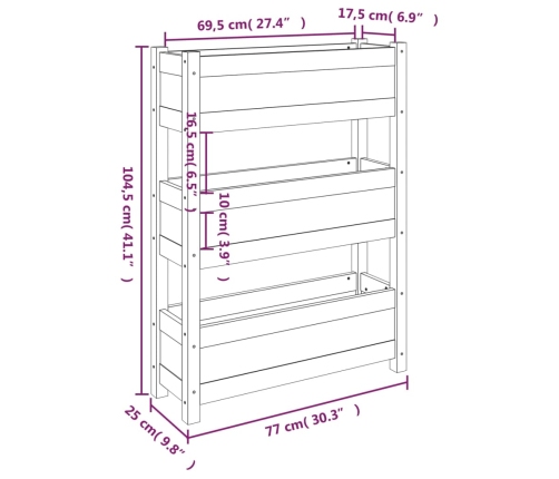 vidaXL puķu kaste, 77x25x104,5 cm, priedes masīvkoks