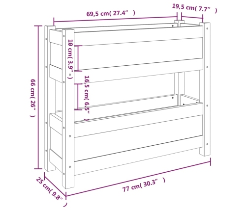 vidaXL puķu kaste, pelēka, 77x25x66 cm, priedes masīvkoks