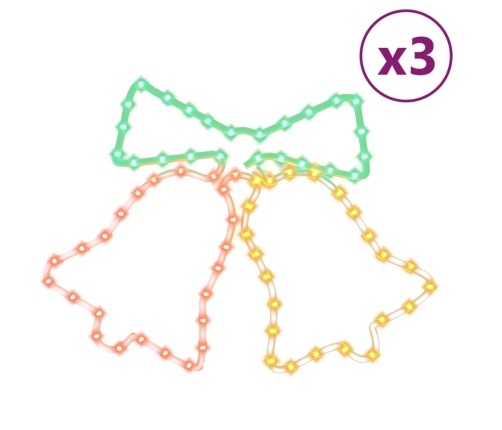 vidaXL Ziemassvētku zvaniņu figūras, 3 gab., 72 LED, 50x56 cm