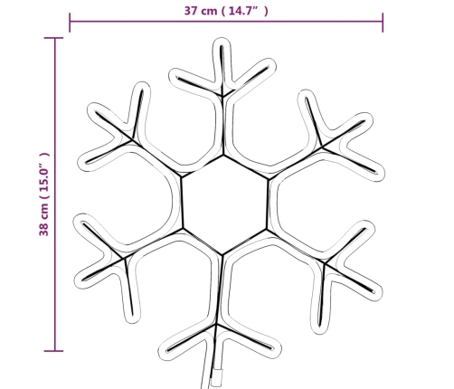 vidaXL Ziemassvētku sniegpārslas figūras, 2 gab., baltas LED, 38x37 cm