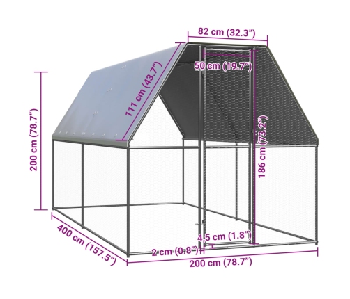 vidaXL vistu būris, 2x4x2 m, cinkots tērauds