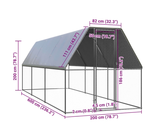 Vistu Būris, 2X6X2 M, Cinkots Tērauds Vidaxl