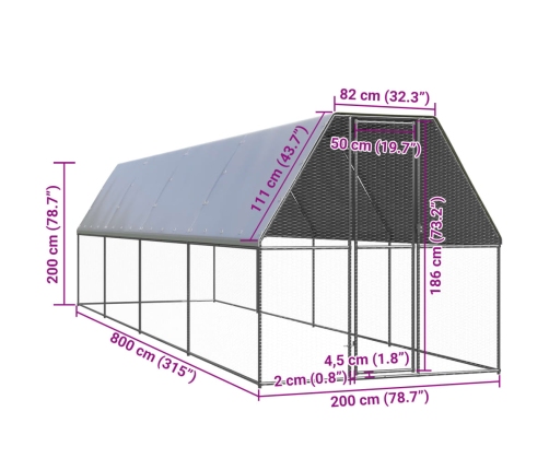 vidaXL vistu būris, 2x8x2 m, cinkots tērauds