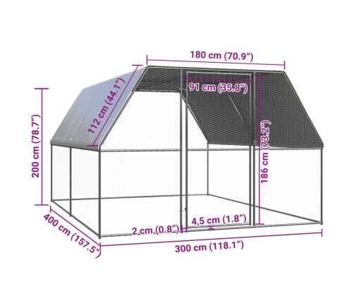 vidaXL vistu būris, 3x4x2 m, cinkots tērauds