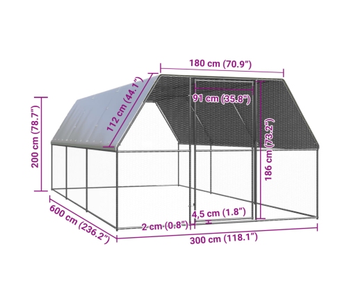 vidaXL vistu būris, 3x6x2 m, cinkots tērauds