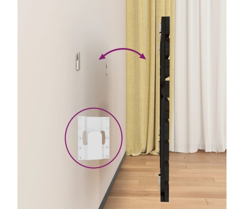 vidaXL sienas galvgalis, melns, 106x3x63 cm, priedes masīvkoks