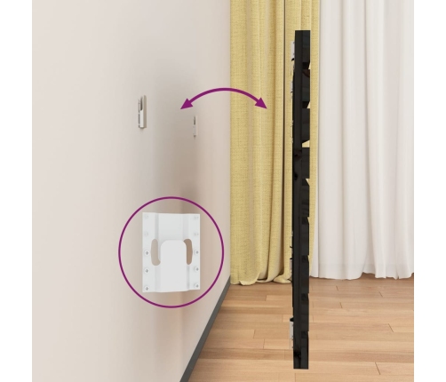 vidaXL sienas galvgalis, melns, 166x3x63 cm, priedes masīvkoks