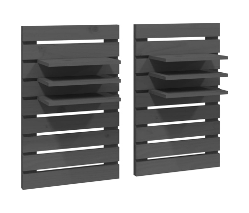 vidaXL sienas plaukti gultai, 2 gab., pelēki, priedes masīvkoks