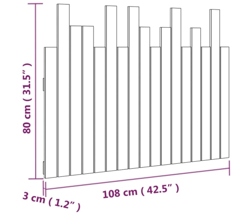 vidaXL sienas galvgalis, balts, 108x3x80 cm, priedes masīvkoks