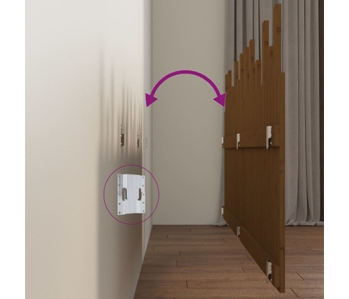 vidaXL sienas galvgalis, medus brūns, 204x3x80 cm, priedes masīvkoks