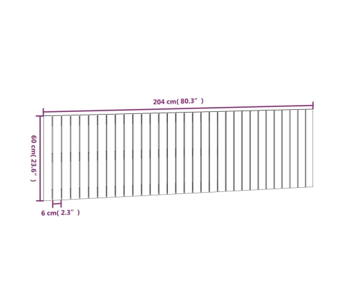 vidaXL sienas galvgalis, 204x3x60 cm, priedes masīvkoks