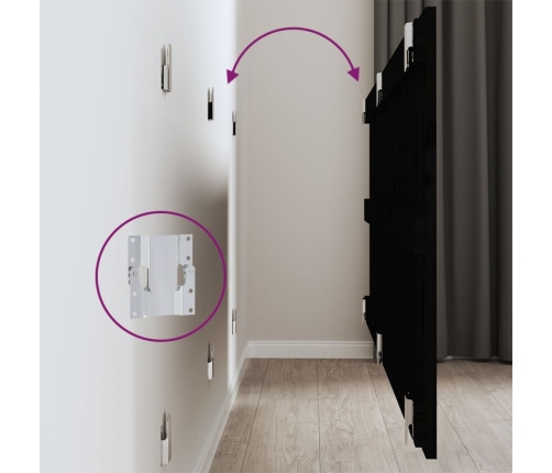 vidaXL sienas galvgalis, melns, 147x3x60 cm, priedes masīvkoks