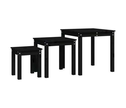 vidaXL galdiņi, 3 gab., melna, sabīdāmi, priedes masīvkoks