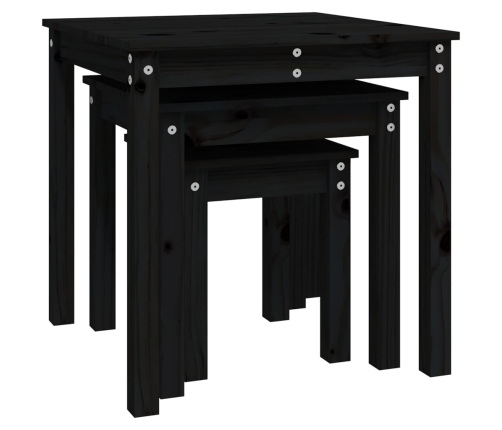 vidaXL galdiņi, 3 gab., melna, sabīdāmi, priedes masīvkoks