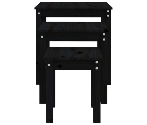 vidaXL galdiņi, 3 gab., melna, sabīdāmi, priedes masīvkoks