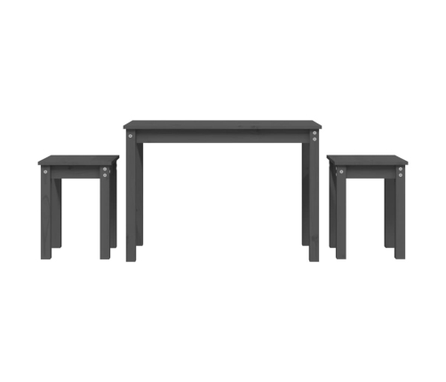 vidaXL galdiņi, 3 gab., pelēki, sabīdāmi, priedes masīvkoks