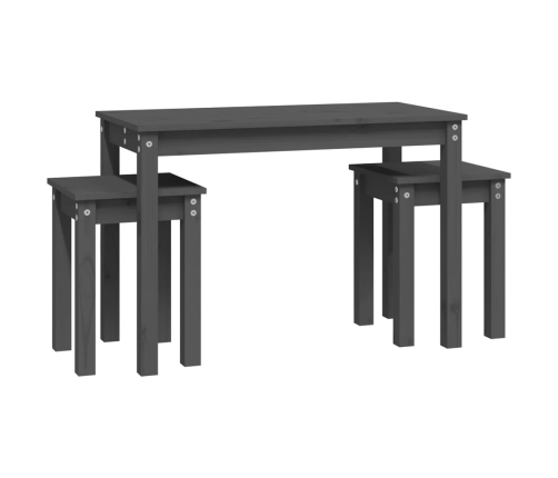 vidaXL galdiņi, 3 gab., pelēki, sabīdāmi, priedes masīvkoks