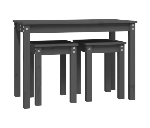 vidaXL galdiņi, 3 gab., pelēki, sabīdāmi, priedes masīvkoks