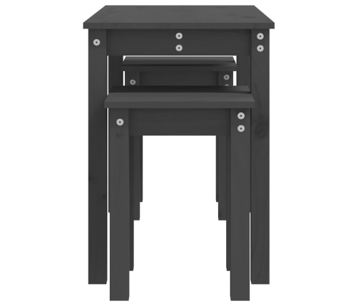 vidaXL galdiņi, 3 gab., pelēki, sabīdāmi, priedes masīvkoks