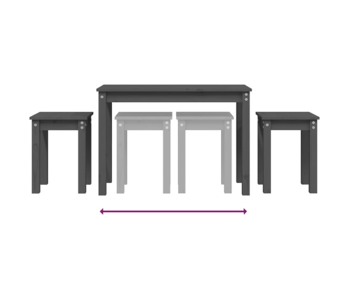 vidaXL galdiņi, 3 gab., pelēki, sabīdāmi, priedes masīvkoks