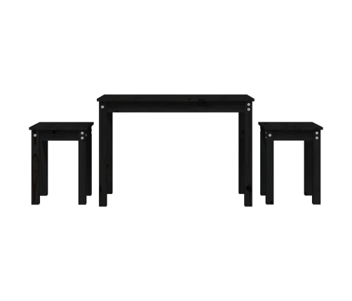 vidaXL galdiņi, 3 gab., melna, sabīdāmi, priedes masīvkoks