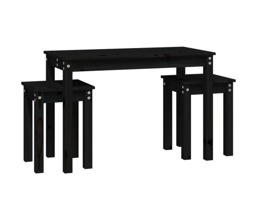 vidaXL galdiņi, 3 gab., melna, sabīdāmi, priedes masīvkoks