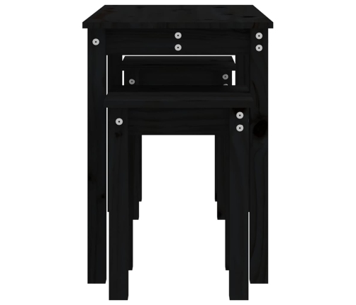 vidaXL galdiņi, 3 gab., melna, sabīdāmi, priedes masīvkoks